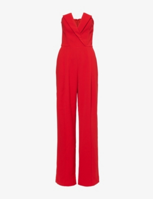 NADINE MERABI WOMENS RED VANESSA WIDE-LEG STRAPLESS WOVEN JUMPSUIT 