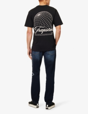 TRAPSTAR MENS BLACK GLOBAL GRAPHIC-PRINT COTTON T-SHIRT 