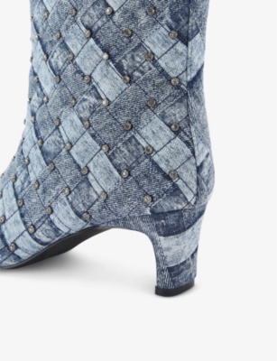Kurt Geiger Denim Crystal-embellished Regent Boots In Denim