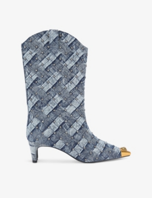 Kurt Geiger Denim Crystal-embellished Regent Boots In Denim