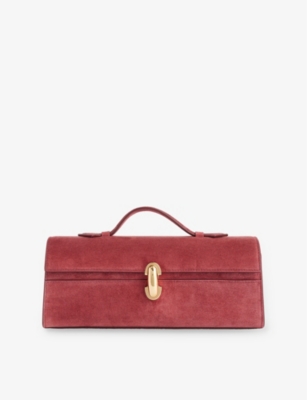 SAVETTE: Slim Symmetry Pochette Suede Top-Handle Bag