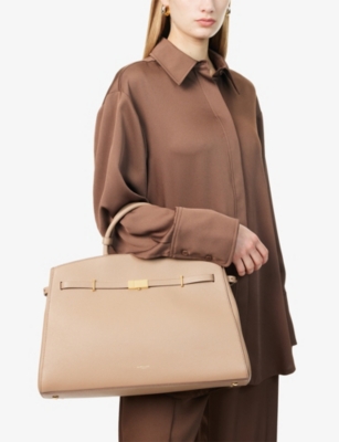 Demellier Womens The Hudson Leather Tote Bag Dark Sand In Dark Sand