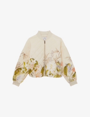 REISS: Nina Floral-Print Woven Bomber Jacket