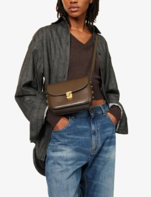 Soeur Womens Marron Fonce Bell Very Mini Patent-leather Cross Body Bag In Taupe