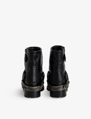 ZADIG & VOLTAIRE WOMENS ZADIG&VOLTAIRE IGATA CHAIN-EMBELLISHED LEATHER ANKLE BOOTS 