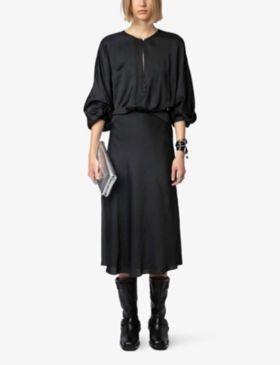 Zadig & Voltaire Womens Noir Ruiko Rhinestone-embellished Recycled Polyester-blend Satin Midi Dress In Noir