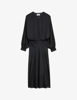 Zadig & Voltaire Womens Noir Ruiko Rhinestone-embellished Recycled Polyester-blend Satin Midi Dress In Noir