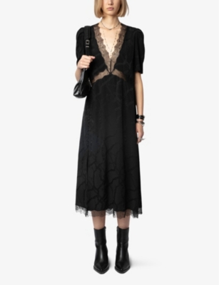 Zadig & Voltaire Womens Noir Redox Chain-jacquard Silk Midi Dress In Noir