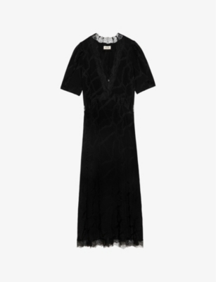 Zadig & Voltaire Womens Noir Redox Chain-jacquard Silk Midi Dress In Noir