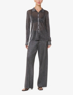 Whistles Womens Sparkle-knit Metallic-fibre Wide-leg Trousers Black In Black