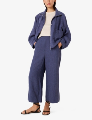 Shop The White Company Indigo Elasticated-waist Wide-leg Cropped Linen Trousers
