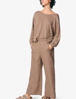 THE WHITE COMPANY: Elasticated-Waist Wide-Leg Cropped Linen Trousers