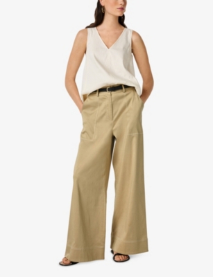 The White Company S V-neck Relaxed-fit Stretch Linen-blend Shell Top Butter In White