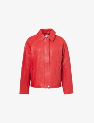 Samsoe & Samsoe Womens Samsoe Samsoe Sanok Collar Regular-fit Leather Jacket In Scarlet Sage