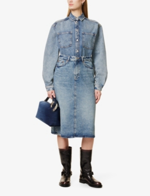 SAMSOE SAMSOE: Saelsie Back-Slit Denim Midi Skirt