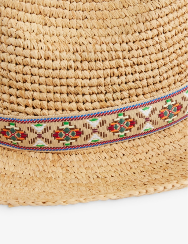 Cara Aztec-trim raffia cowboy hat