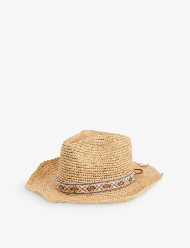 Cara Aztec-trim raffia cowboy hat