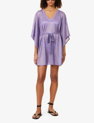 MELISSA ODABASH: Petra V-neck metallic-knit dress