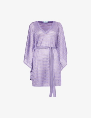 MELISSA ODABASH: Petra V-neck metallic-knit dress