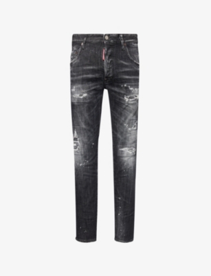 Mens Dsquared2 Skater Paint-Splatter Distressed Slim-Fit Tapered-Leg Stretch-Denim Jeans