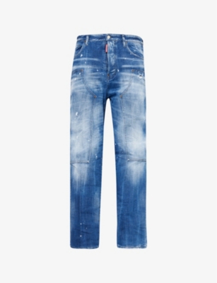 DSQUARED2: Carpenter paint-splatter relaxed-fit tapered stretch-denim jeans