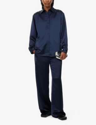 Shop Proenza Schouler White Label Mens Ink Raven Relaxed-fit Satin-twill Shirt