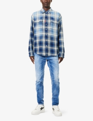 DSQUARED2 MENS NAVY BLUE COOL GUY PAINT-EFFECT SKINNY DENIM JEANS 