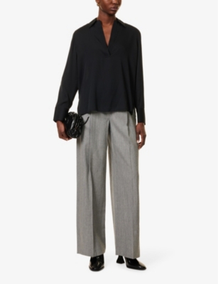 Vince Silk Pearl Button Blouse In Black