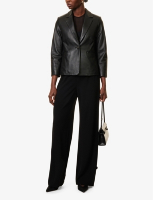 Vince Womens Black Elasticated-waistband Straight-leg High-rise Crepe Trousers In Black