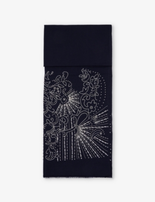 Janavi India Womens  Pearl Art Rhinestone-embellished Merino Wool Scarf In Navy