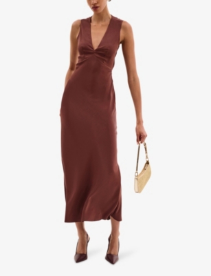 Omnes Womens Nova Tie-back Satin Maxi Dress Chocolate In Chocolate