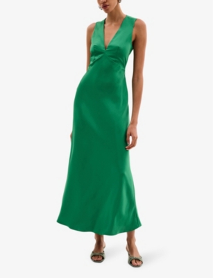 Omnes Womens Nova Tie-back Recycled-polyester Satin Maxi Dress Emerald Green In Emerald Green
