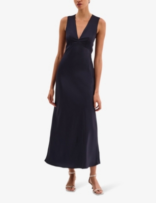 Omnes Womens Nova Tie-back Recycled-polyester Velvet Maxi Dress Navy In Navy