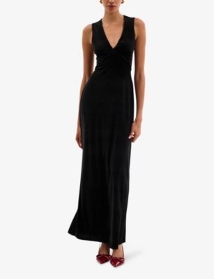 Omnes Womens Nova Tie-back Recycled-polyester Velvet Maxi Dress Black In Black