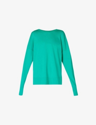 Sweaty Betty Womens Gem Green After Class Longline Relaxed Organic-cotton Blend Sweatshirt In Gem Green