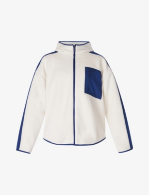 SWEATY BETTY WOMENS ROAM HOODED BORG JACKET LILYWHITE FLUXBLUE 