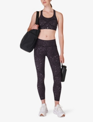 Sweaty Betty Womens Blue Spray Camo Power Medium-impact Stretch-woven Sports Bra In Black