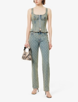 MARINE SERRE: Moon Laser Sleeveless Denim Top