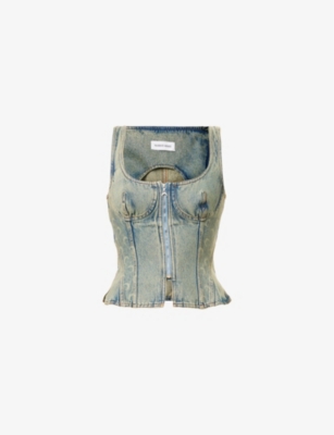 MARINE SERRE: Moon Laser Sleeveless Denim Top