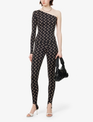 MARINE SERRE: Moon-print One-Long-Sleeve Stretch-Woven Top