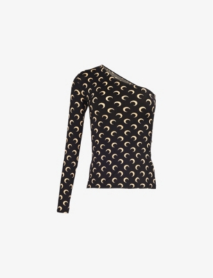 MARINE SERRE: Moon-print One-Long-Sleeve Stretch-Woven Top