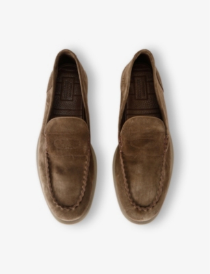 John Lobb Dark Brown Suede Casual Shoes With Velcro Closure In Khaki