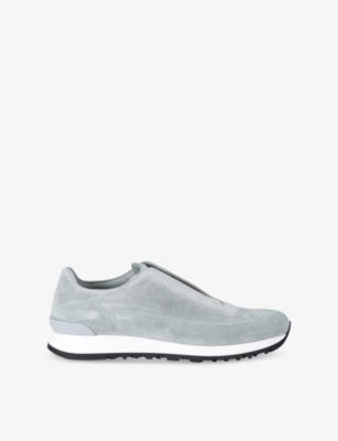 John Lobb Mens  Lift Slip-on Suede Low-top Trainers In Pale Blue