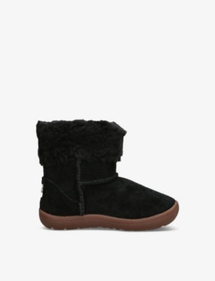 Ugg Kids' Sammee Logo-patch Suede And Sheepskin Boot In Black