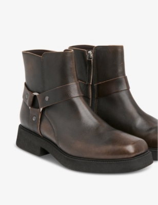Whistles Womens Matteo Burnished Leather Heeled Ankle Boots Brow In Brown