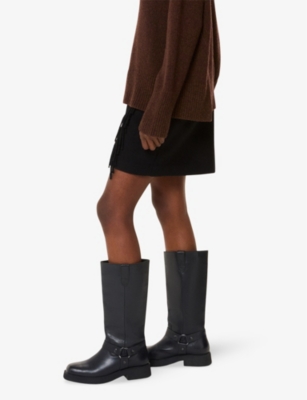 Whistles Womens Matteo Leather Heeled Knee-high Boots Blac In Black