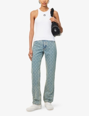 MARINE SERRE: Moon Logo Ribbed Stretch-Cotton Top