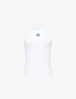 MARINE SERRE: Moon Logo Ribbed Stretch-Cotton Top