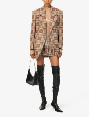 MARINE SERRE: Moon Jacquard Pleated Wool Mini Skirt