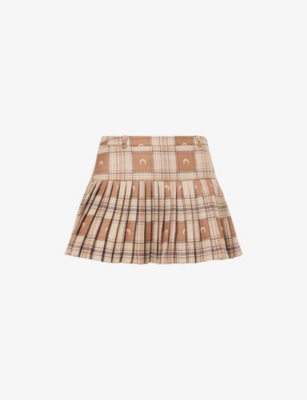 MARINE SERRE: Moon Jacquard Pleated Wool Mini Skirt
